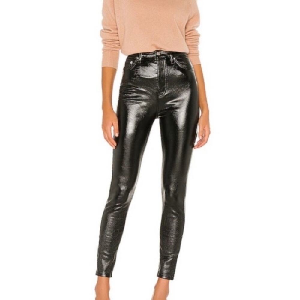 NWT Free People Phoenix Coated Jeans Black Shiny Festival Witchy Goth Size 26